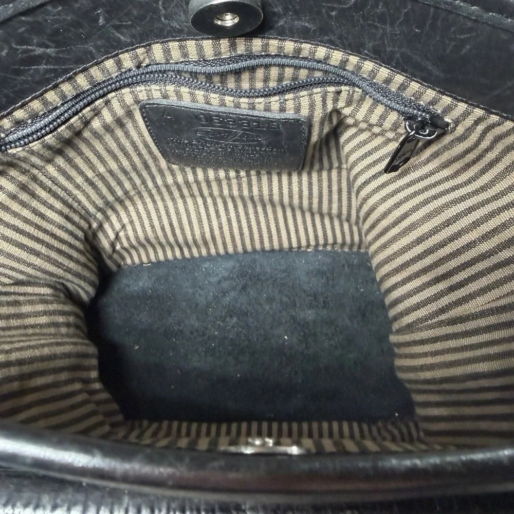 Brighton Black Leather Croc‎ Embossed Shoulder Bag Ornate Silver Heart Vintage